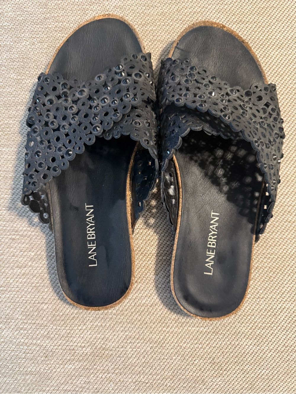 Lane Bryant Black Laser-Cut Slide Mules 8W